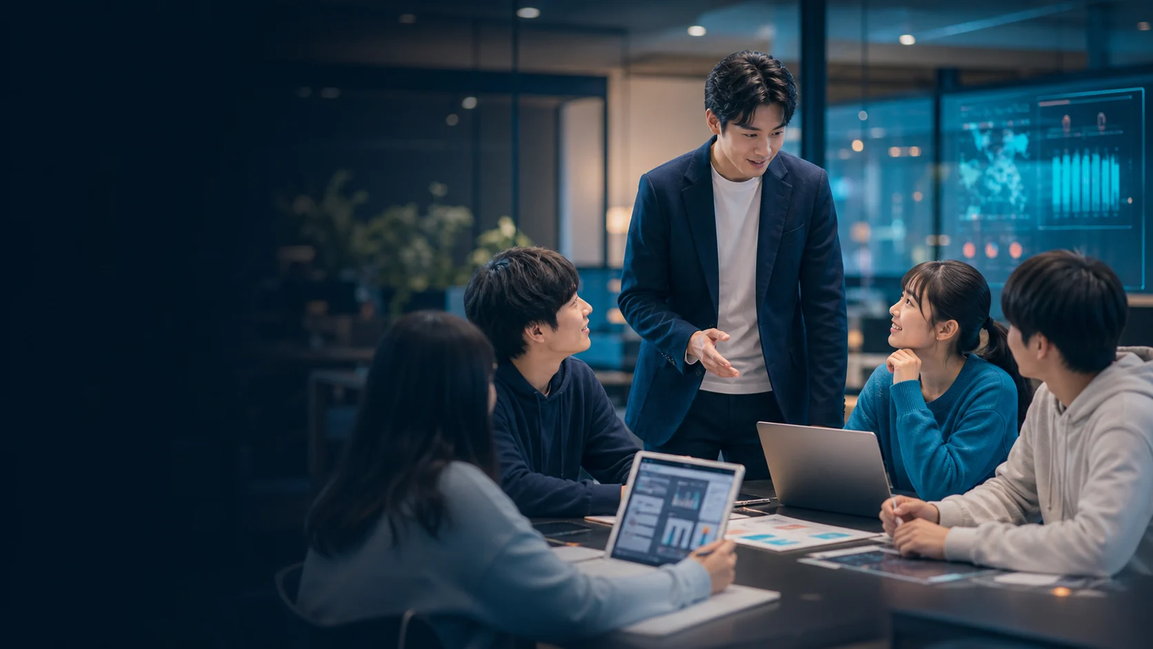 現役のプロフェッショナルが若者に将来へ向けた学びを教えるイメージ