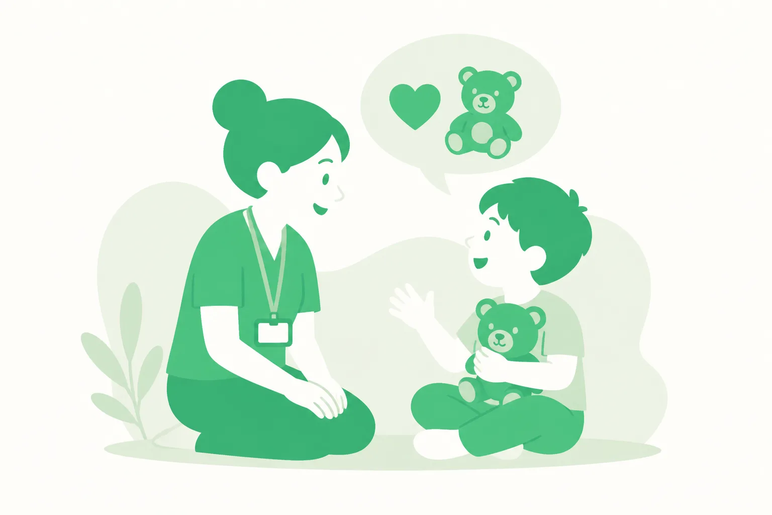 職員がお子さまの好きなことを聞き取る様子